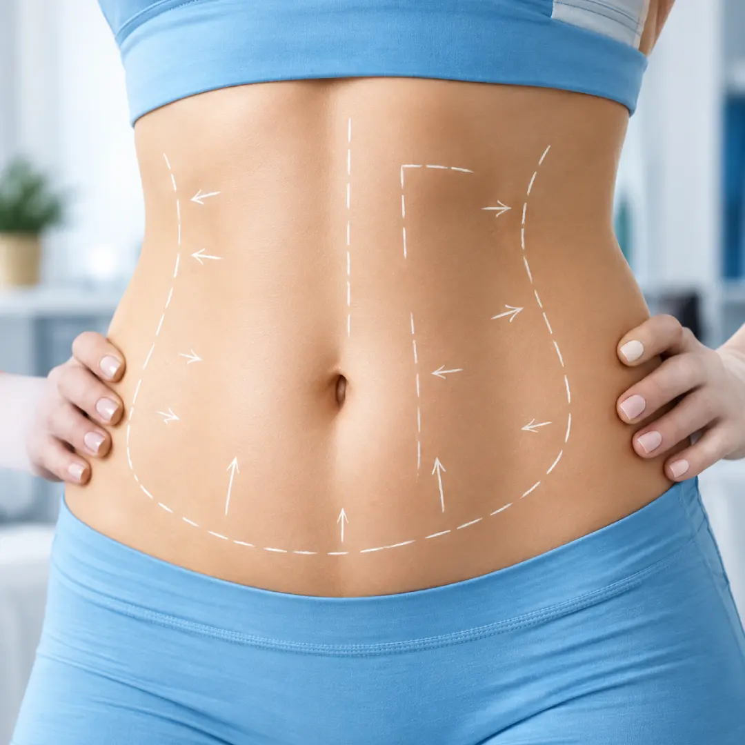 Liposuction contouring marks on the abdomen
