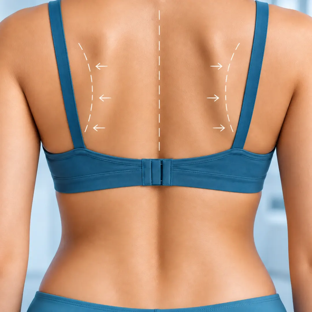 Liposuction contouring marks on the upper back