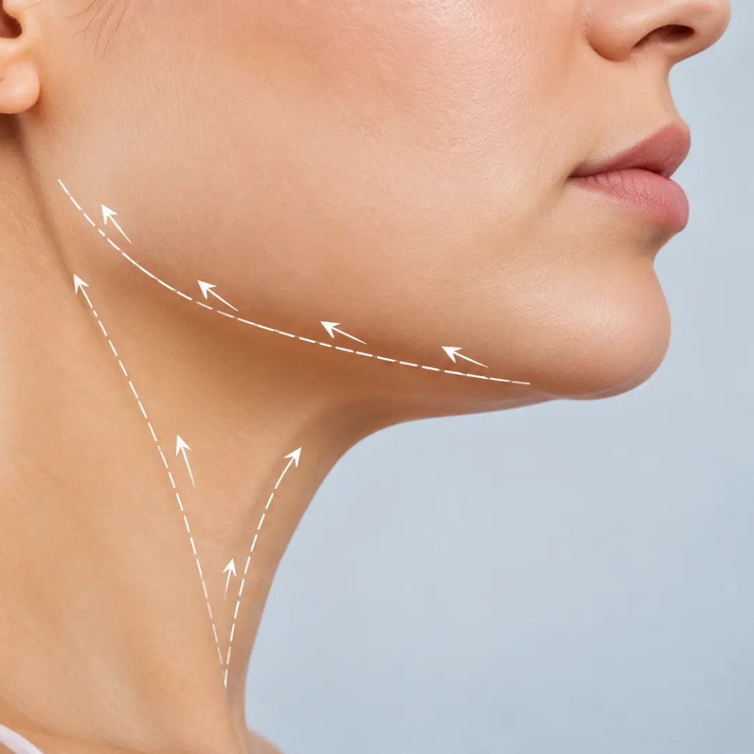Liposuction contouring marks on the chin and neck